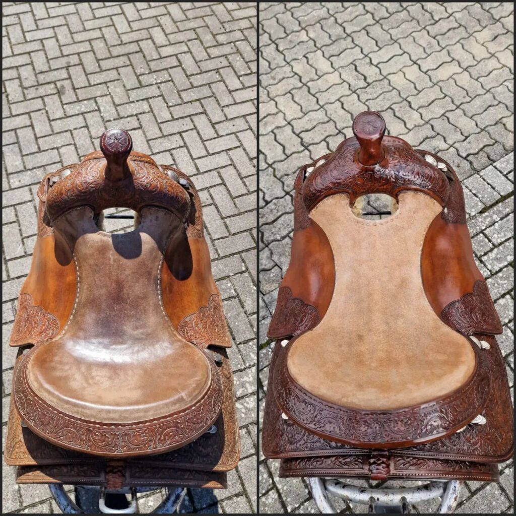 Sattelaufbereitung vorher nachher - Lederfreude aus Kronach von Linda Böhm - Sattelreinigung Sattelfärbung Sattelimprägnierung - tolle qualität für Sonneberg und Umgebung